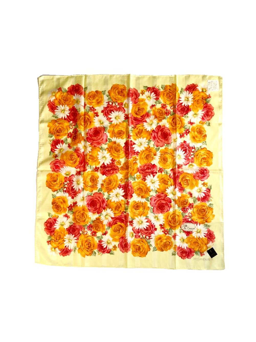 NWT Yves Saint Laurent Floral Scarf – Silk & Cotton Blend – 21" Square